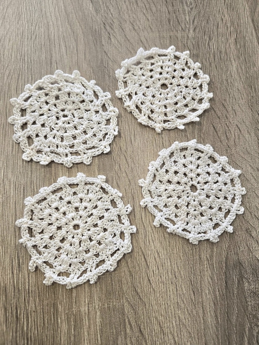 Vintage White Crochet Coasters Set of 4 Cottagecore Shabby Chic Lace Mug Rugs